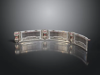 Silver Filigree Bracelet With Red Gemstones And Engraved Patterns On Sleek Surface 3d model
