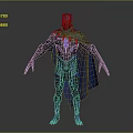 Sci Fi Game Movie Character In Black Armor With Blue Cape And Glowing Patterns