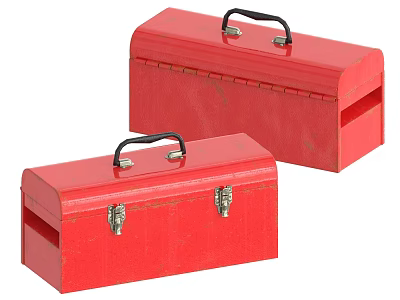 Two Red Metal Toolboxes With Black Handles And Silver Latches For Practical Storage 3d model