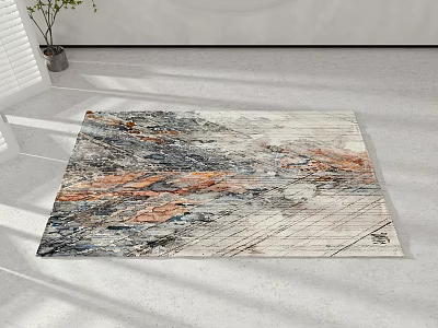 Modern Abstract Square Rug With Gray Orange White Patterns For Living Room Decor 3d model