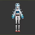 Game and Movie Character With Blue Green Long Hair White Blue Outfit And Pink Shoes