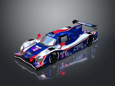 Professional Racing Car Featuring Blue White Red Livery And Aerodynamic Design With Sponsor Logos 3d model