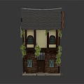 Cartoon House With Gray Roof Yellow Walls Brown Accents Green Vines Windows And Door