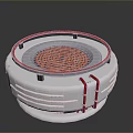 Circular Technical Device With Spiral Structure And Red Pipes On White Base 3d model