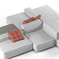 Modern Gray Sectional Sofa With Orange Decorative Cushions And Modular Design 3d model