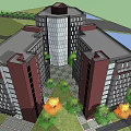 Modern High Rise Residential Complex With Green Landscape And Riverfront Area