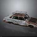 Rusted Vintage Car With White Body And Roof Rack In Classic Design