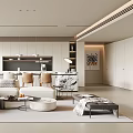 Modern Living Dining Room Interior With Sectional Sofa Dining Table And Decorative Lighting 3d model