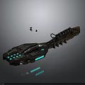 Futuristic Spacecraft Design With Blue Lights And Small Probes For Space Exploration