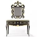 Elegant Black And Gold Dressing Table With Ornate Mirror And Decorative Details