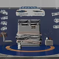 Modern Bedroom Showroom Display With DarUCCI Double Beds And Blue Lighting