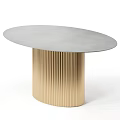Modern Oval Dining Table With Gray Sleek Tabletop And Gold Ribbed Base 3d model