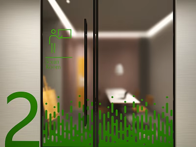 Green Themed Meeting Room Glass Door With Icon And Number 2 Interior 3d model