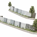 Modern Curved Fence Design in Landscape with Green Grass and Trees