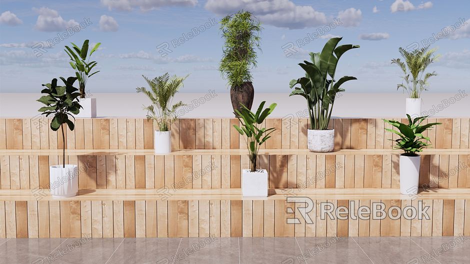 Modern potted green plant potted plant combination model