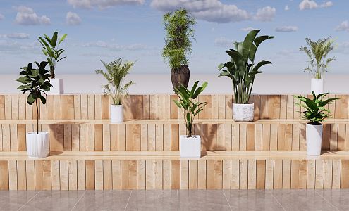 Modern potted green plant potted plant combination 3d model