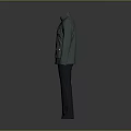 Green Stand Up Collar Coat With Pockets And Buttons Paired With Dark Pants Suit Set