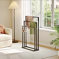 Cozy Living Room Interior Design with Sofa Floor Lamp Window Plant and Multi-tiered Blanket Shelf