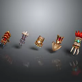 Unique Game Weapons With Decorative Spiked Red Golden Gemstone And Claw Designs