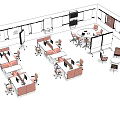 Modern Office Desk Layout With Multiple Workstations And Chairs In Workspace 3d model