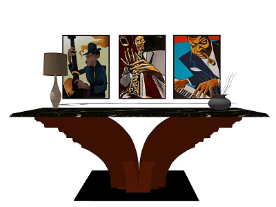 Console Table Decor With Three Art Paintings Table Lamp And Decorative Vase 3d model