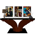 Console Table Decor With Three Art Paintings Table Lamp And Decorative Vase