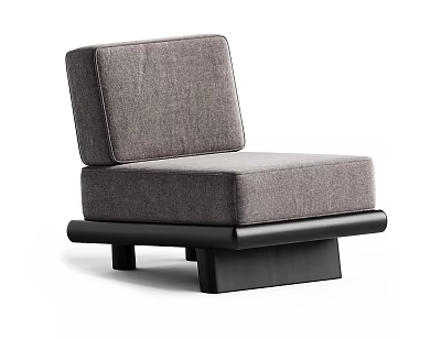 Modern Single Sofa Gray Fabric Upholstered Minimalist Design With Black Wooden Base 3d model