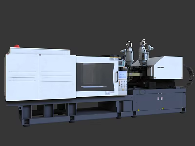 Industrial Precision Injection Molding Machine With White Gray Body Digital Control Panel And Dual Units 3d model