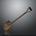Rusted Shovel With Metal Blade And Handle On Dark Background With Reflection