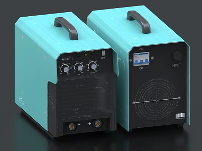 Light Blue Industrial Welding Machines With Handles Control Panels And Digital Displays 3d model