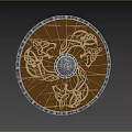 Round Brown Wooden Shield With Silver Metal Rim Celtic Patterns And Central Metal Decoration