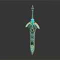 Ornate Decorative Sword With Blue Gemstone Hilt And Intricate Metallic Blade Design 3d model
