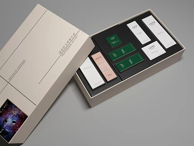 Open Beige Perfume Cosmetics Box With Multiple Color Sample Cards And Line Design 3d model