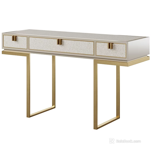 Elegant Modern Dressing Table With Gold Metal Legs And Storage Drawers 3d model 