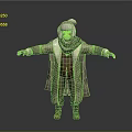 3D Character Wearing Winter Coat Green Scarf And Red Face Mask With Outstretched Arms