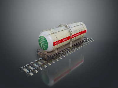 Model Railway Tank Car With Green Label Red Stripe And Metal Chain On Track 3d model