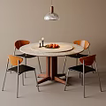 Marble Top Table and Chair Set with Wooden Backrest Black Seats and Hanging Pendant Light