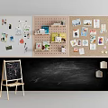 Creative Display Wall with Corkboard Pegboard Blackboard and Easel Showing Photos Notes Supplies