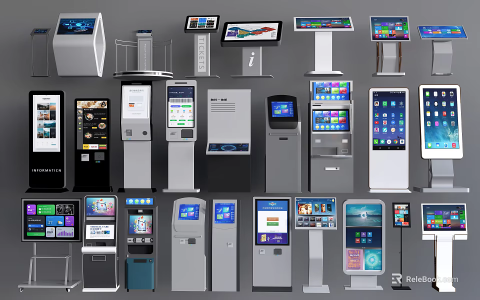 Smart Machines Featuring Self Service Kiosks Information Terminals Various Sizes Digital Screens For Commercial Spaces 3d model 