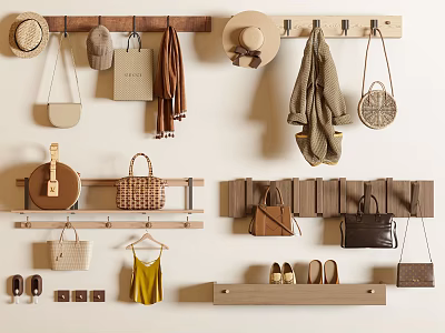 Wall Mounted Hooks Display Bags Hats Clothes Scarves And Shoes 3d model Wall Mounted Hooks Display Bags Hats Clothes Scarves And Shoes 3d model