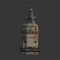 Medieval Tower Structure With Stone Base Pointed Roof And Arch Windows
