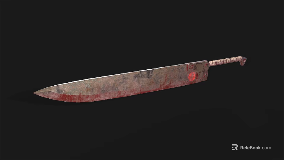 Vintage Rusty Bloodstained Machete With Wooden Handle And Engraved Blade Design 3d model 