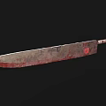 Vintage Rusty Bloodstained Machete With Wooden Handle And Engraved Blade Design
