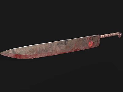 Vintage Rusty Bloodstained Machete With Wooden Handle And Engraved Blade Design 3d model