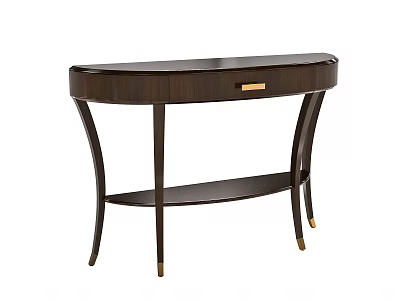 Dark Wood Console Table With Curved Legs Gold Handle And Open Shelf 3d model