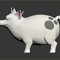 Cute 3D Cartoon Pig Figurine With White Body Gray Spots Pink Ears And Small Crown