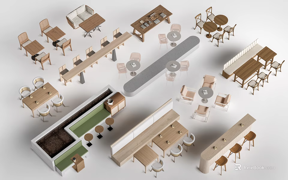 Modern Dining Tables With Various Designs And Matching Chairs Layouts 3d model 