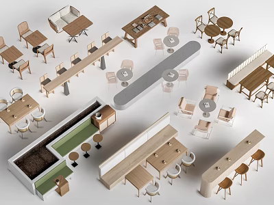 Modern Dining Tables With Various Designs And Matching Chairs Layouts 3d model