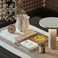 Modern Decorative Ornament Set With White Vase Dried Flowers Clock Aromatherapy And Marble Table Lamp