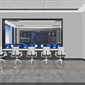 Modern Control Room With Multiple Large Screens Data Displays Control Consoles And Ergonomic Chairs 3d model